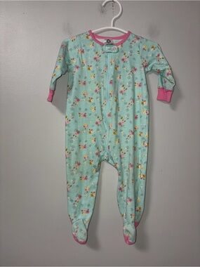 Gerber Teal & Pink Floral Zip Footie Sleeper Girls 6-9M